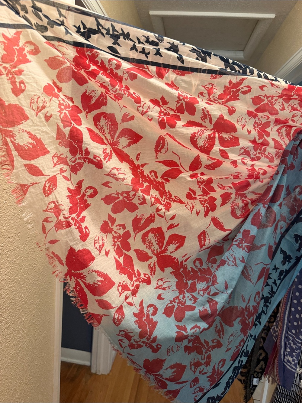 Trades of Hope brand- hand block printed cotFloral Red & Cream Lightweight Scarf